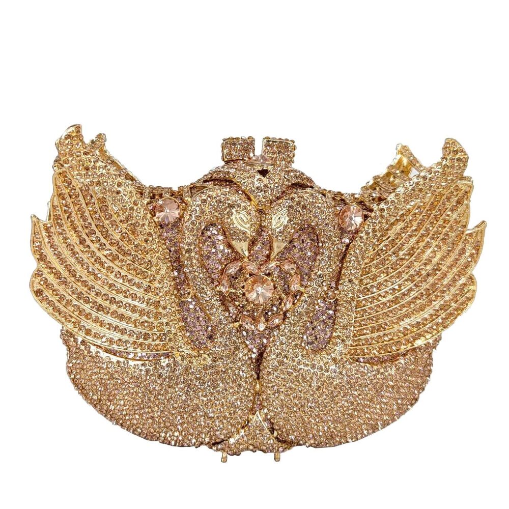 1660 Swan Crystal Clutch Evening Handbags Wedding Party Rhinestone Clutch